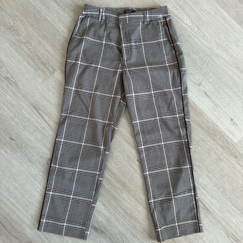 Abercrombie & Fitch Brown and Burgundy Dress Pants with Windowpane Pattern